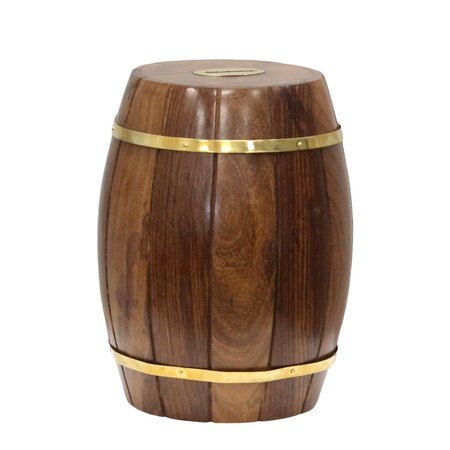 VINTIQUEWISE Large Wine Barrel Shaped Brown Wooden Decorative Coin Bank Money Saving Box QI004398